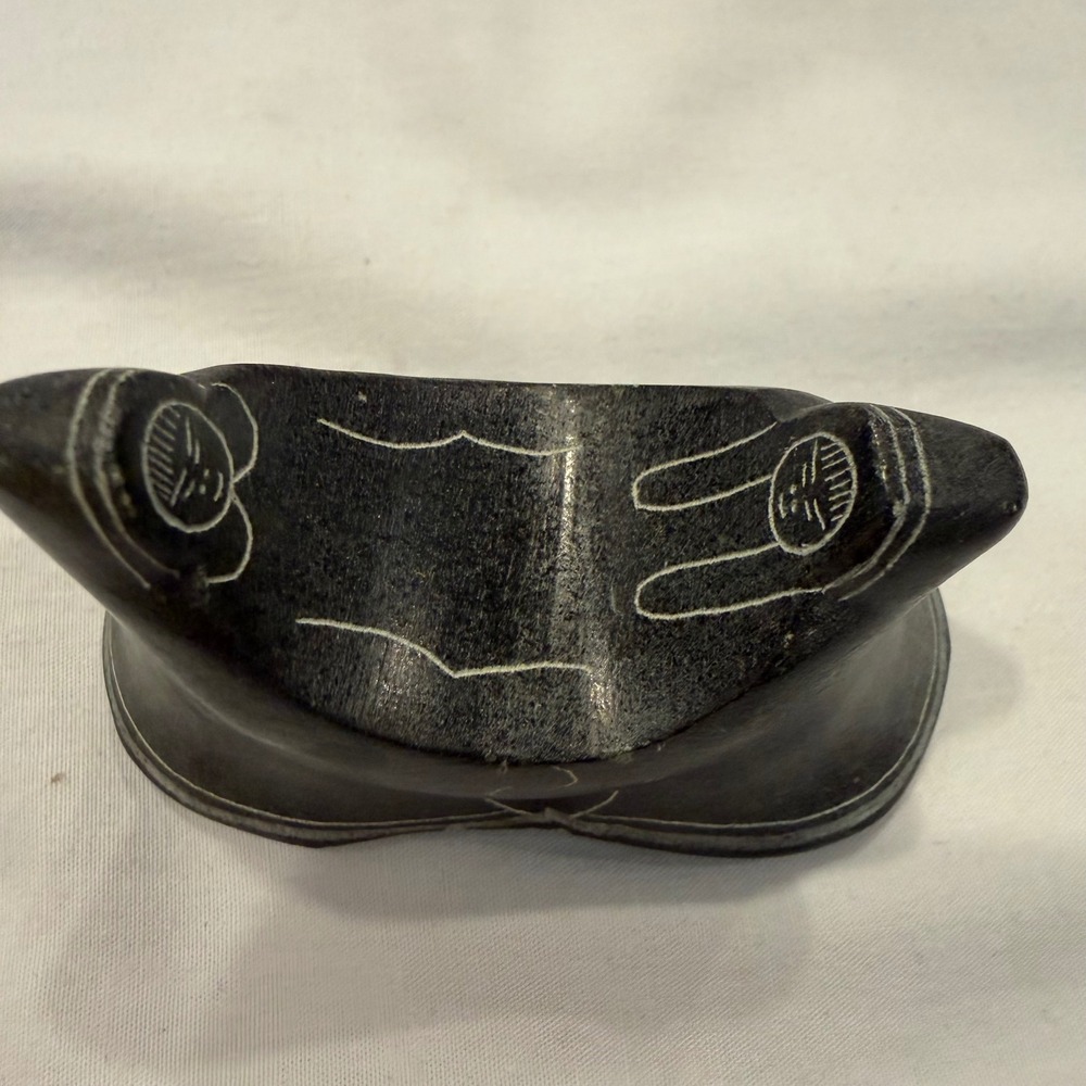 Hand Carved Soapstone Inuit Style Etched Double Figure Sculpture AF-616 Grey